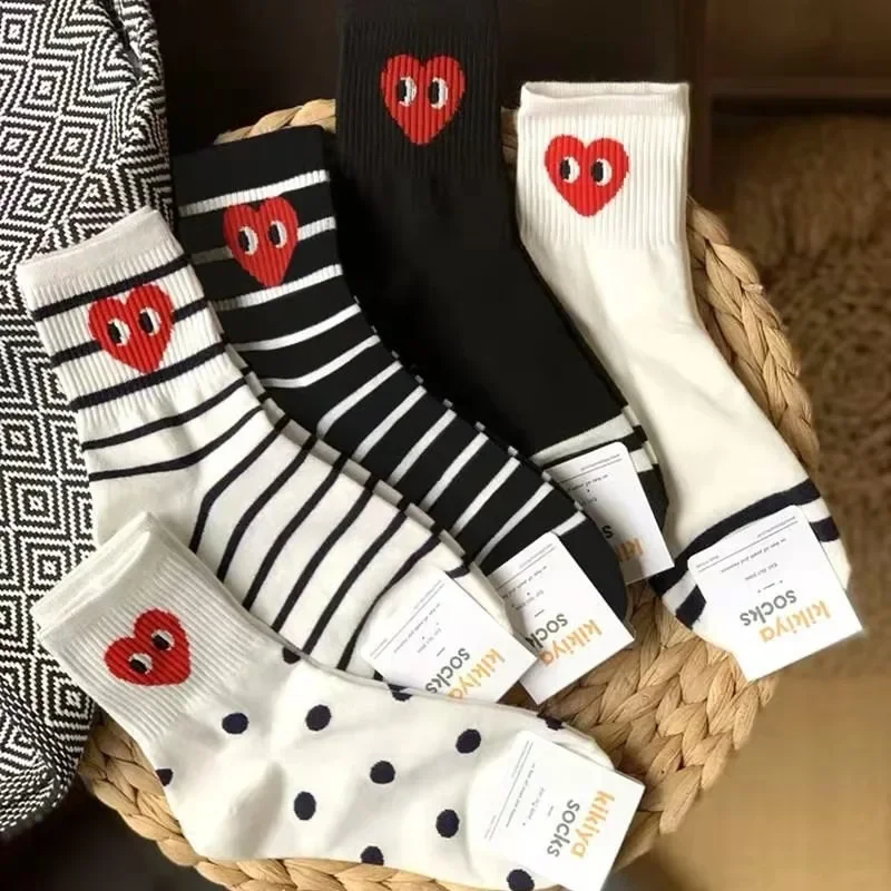 Korean Version Striped Polka Dot Solid Color Socks Sports Ins Style Trend Casual Socks