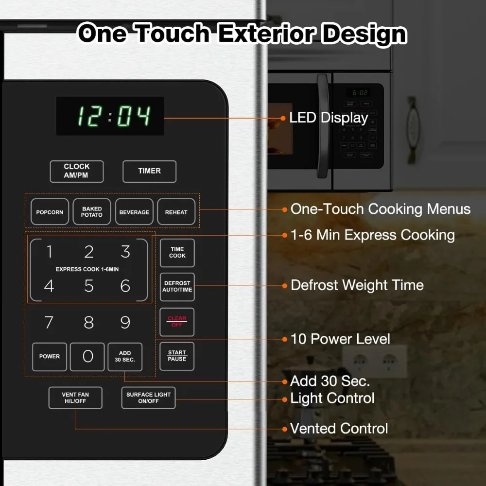 30" Over The Range Microwave Oven, Thermomate 1.6 Cu. Ft. Capacity Microwave Over The Stove with One Touch, 1000 Cooking Watts 3
