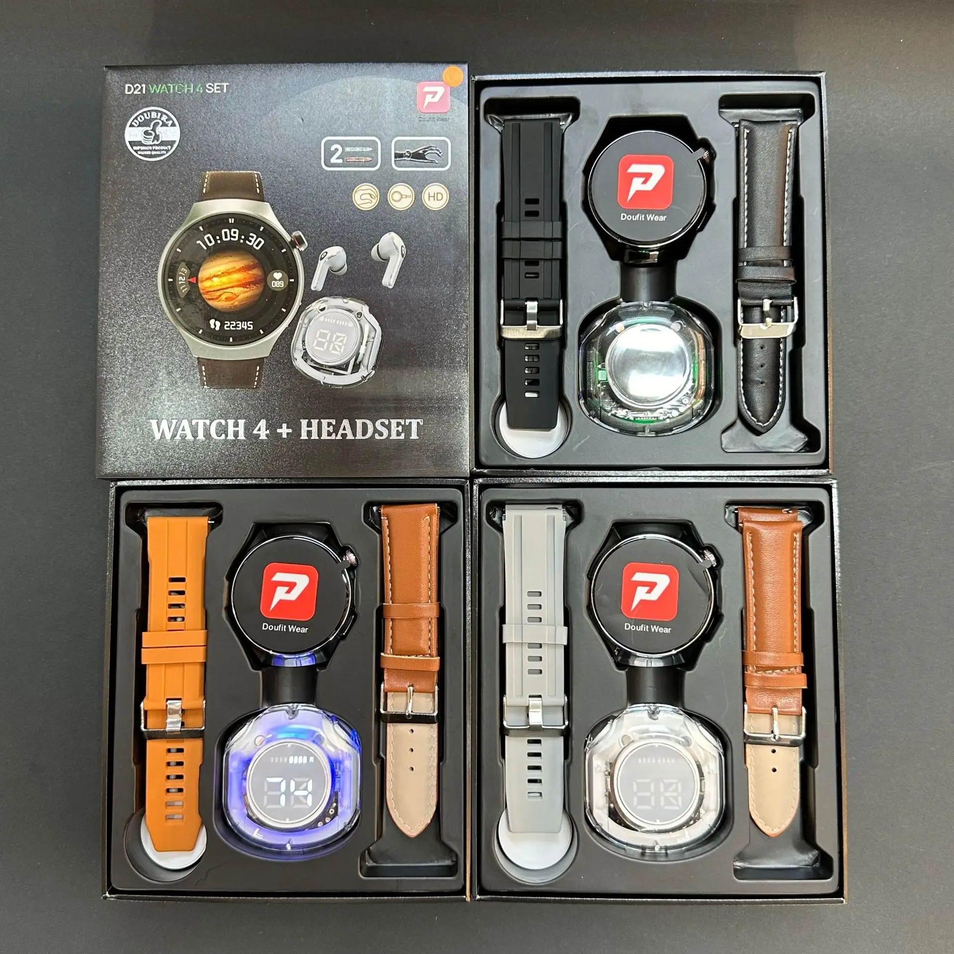 D21 Watch 4 Suit Smartwatch Earbuds 2 in 1 Smart Watch With Earphone Dual Straps Reloj Inteligente Gift Set