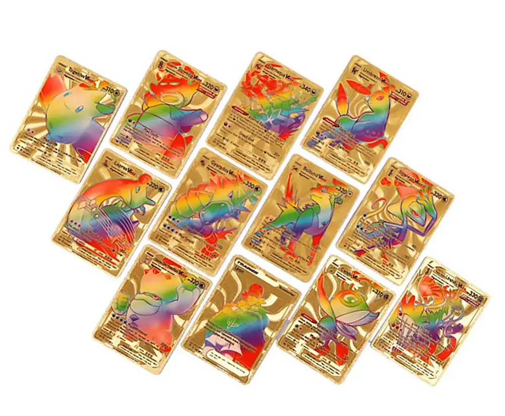 55pcs Foil Pokemon Cards Golden Shiny Rainbow Vmax Gx Card Charizard ...