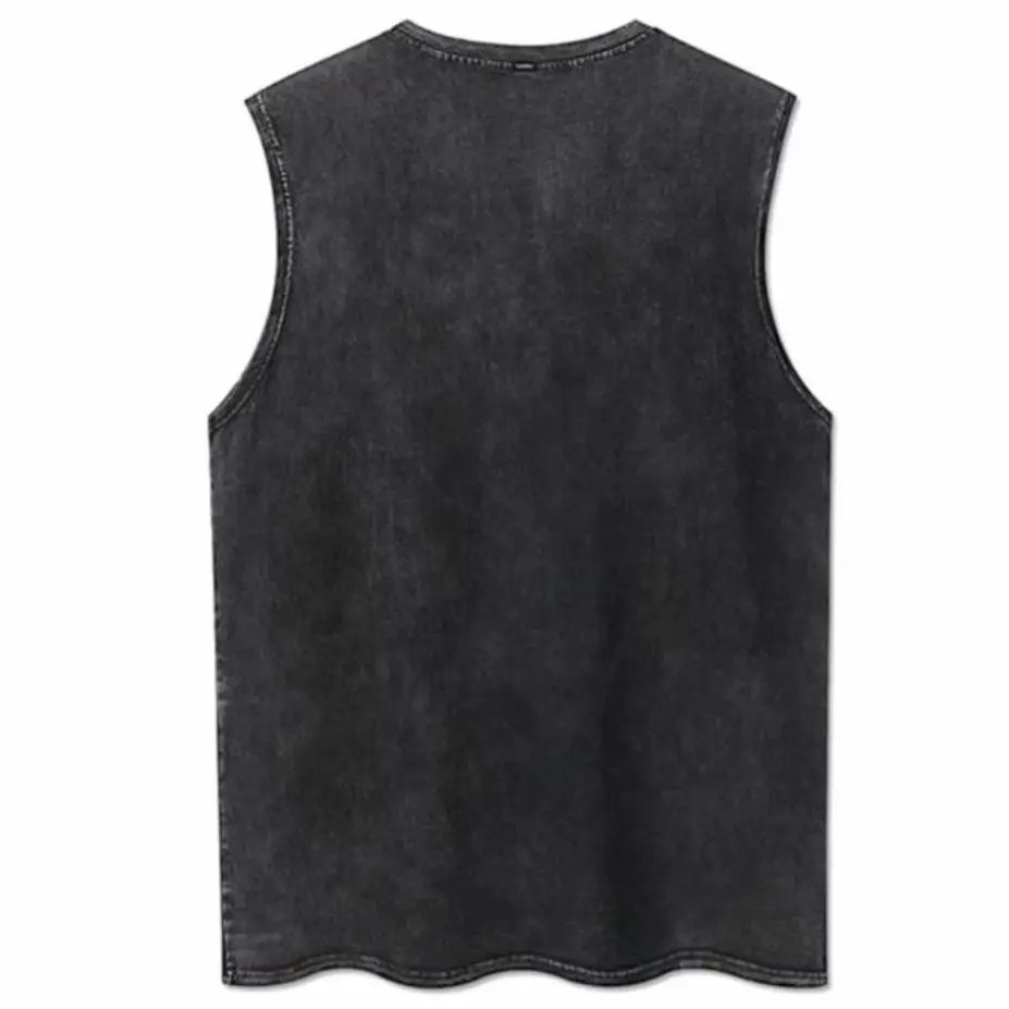 Summer Vest Male Summer Heavy Wash To Do Old Printed Loose Vest Boys Sleeveless T-shirt Tide Brand Ins Bottom