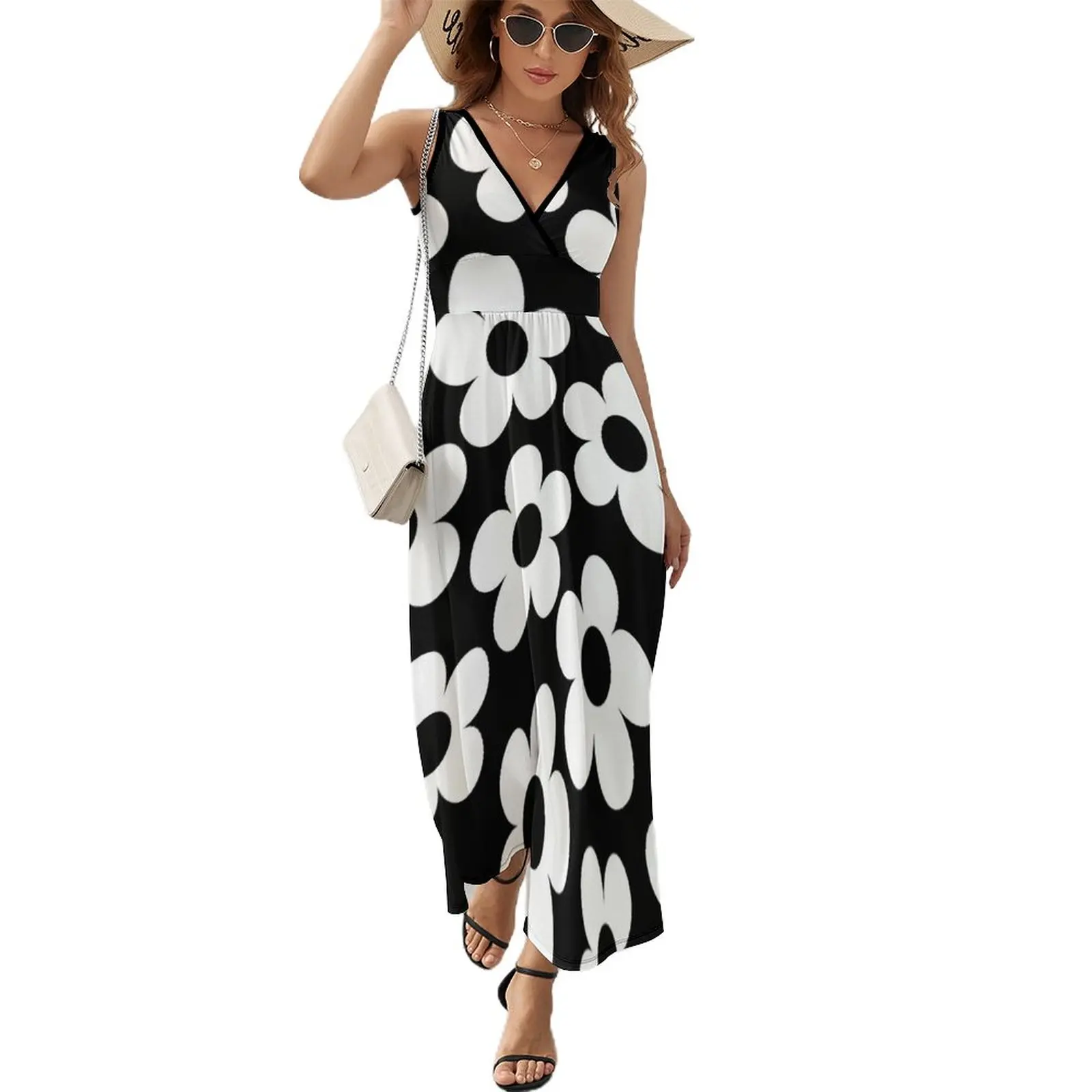 

Black and white floral design Sleeveless Dress luxury woman party dress dress