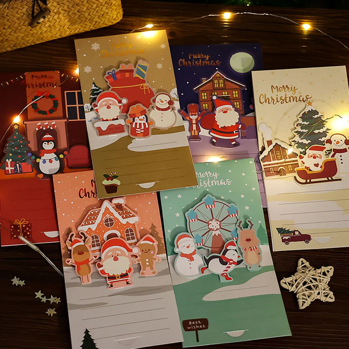 3D Christmas Stereo Greeting Cards Thanksgiving Holiday Blessings DIY Christmas Eve Blank Cards Envelopes 1/2/4 Pack