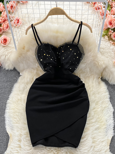 Sexy Mesh Patchwork Bodycon Mini Dress Women Red/Black/Pink/White Spaghetti Strap Vestidos Club Party Short Robe 2022 New
