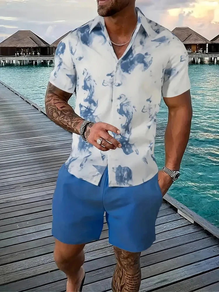 Hawaiian Men's Short-sleeved Shirt And Beach Shorts Set Summer Casual Men's Shirt Beach Vacation Loose Breathable Men's Shorts 5