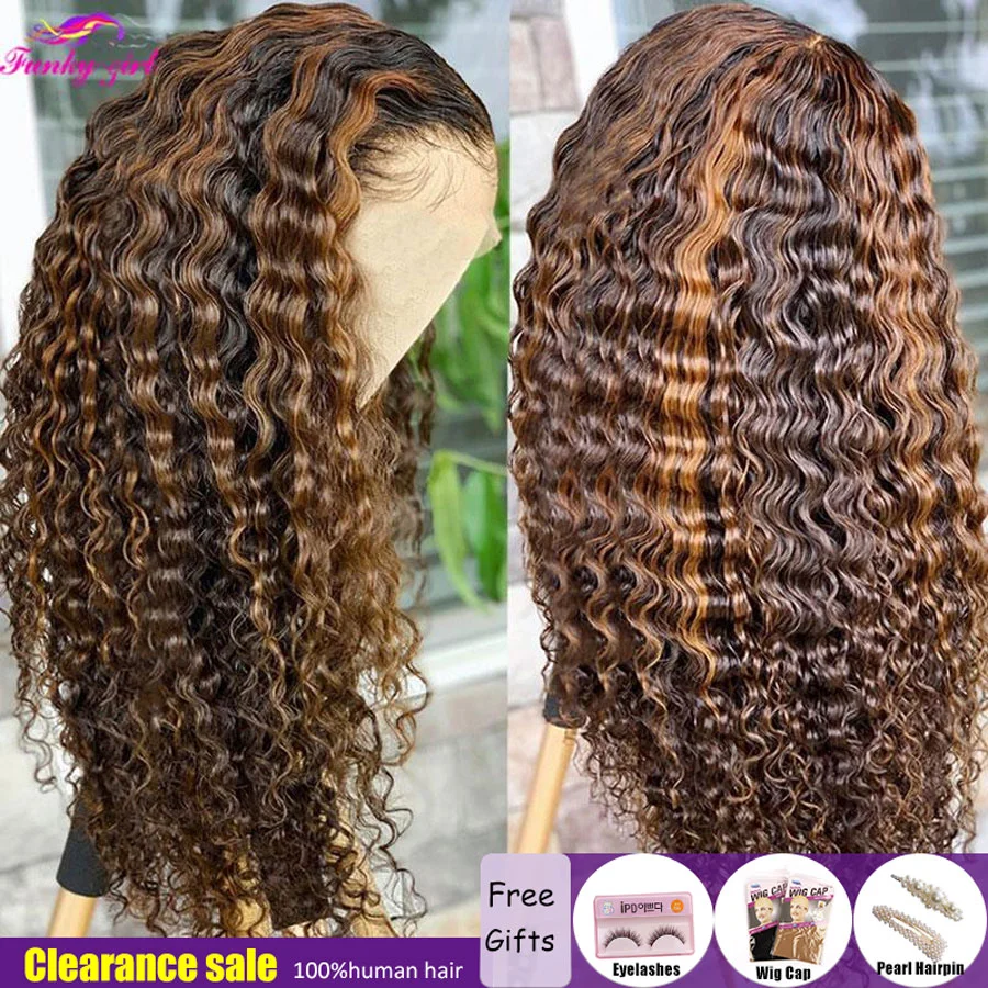 Human Hair Wig Lace Front Wig Transparent Highlight Curly for Women 13X4