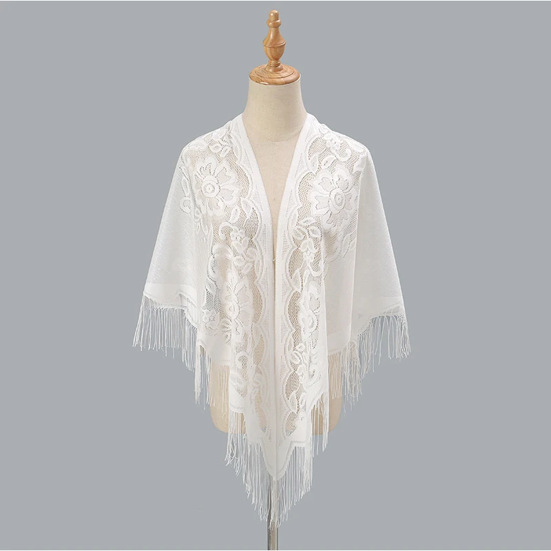 

Women Lace Tassel Triangle Scarf Shawls Multiple Colors Hollow Out Breathable Cape Evening Dress Shawl Wedding Party Accessories