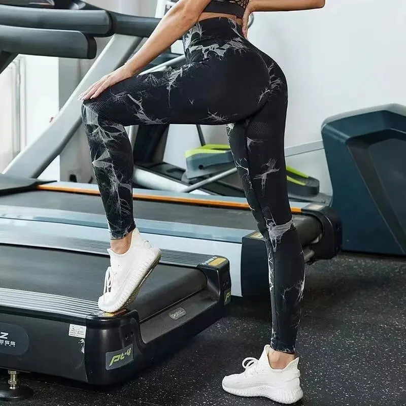 Gym Pants Women Tie Dye Seamless High Waist Butt Lifting Fitness