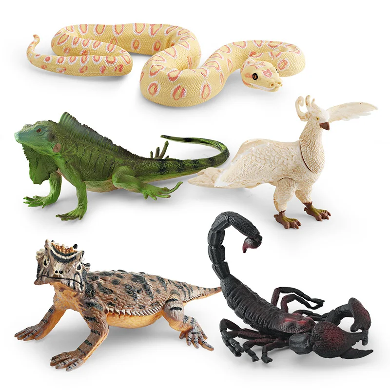 Simulation Green Iguana Phoenix Scorpion Model Action Figures Wildlife Python Horned Lizard Figurines Miniacture Education Toys