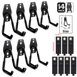 Heavy Duty Metal Hook Wall Mount Organizer with Anti-Slip Coating for Bicycles, Ladders, and Garden Tools (7SU-7BD-Black)