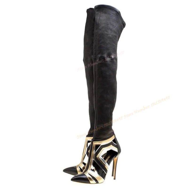 

Black Hollow Out Over The Knee Boots Pointed Toe Shoes for Women Thin High Heels Sexy Lady Autumn Shoes 2023 Zapatos Para Mujere