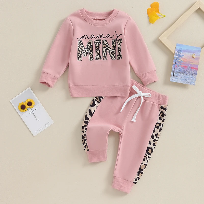 

Toddler Baby Girl Casual Outfits Letters And Leopard Print Long Sleeve Sweatshirt Drawstring Pants Infant Clothes
