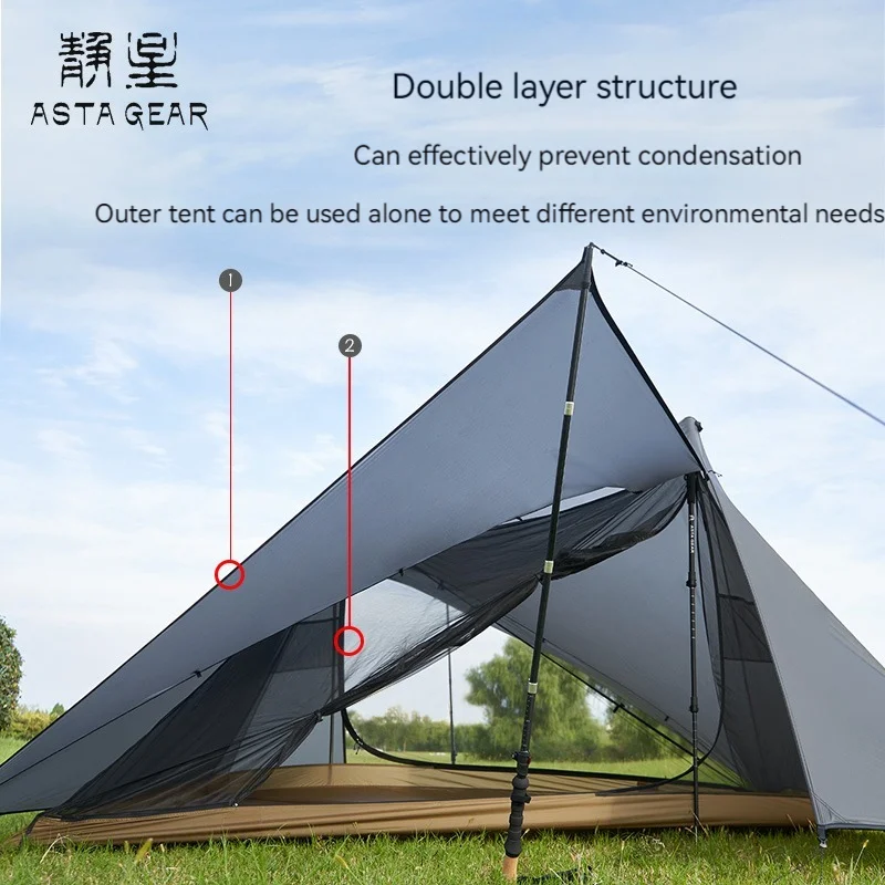 Yun Chuan double-sided silicon-coated double A pyramid 15D nylon rodless camping hiking outdoor tent ASTA GEAR