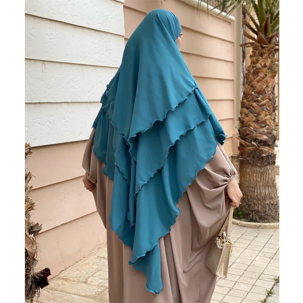 

Muslim Plain Abayas for 3 Layer Women Khimar Hijabs Scarf Headcover Prayer Garment Headdress Robes Dubai Saudi Turkey Indonesia