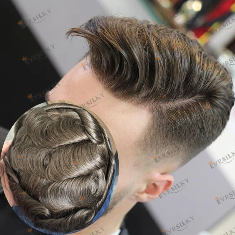 1B40 1B65 Grey Human Hair Men Toupee Undetecatble 0.1mm Pu Base Man Wigs Replacement Natural Hairline Hair Prosthesis Capillary 3