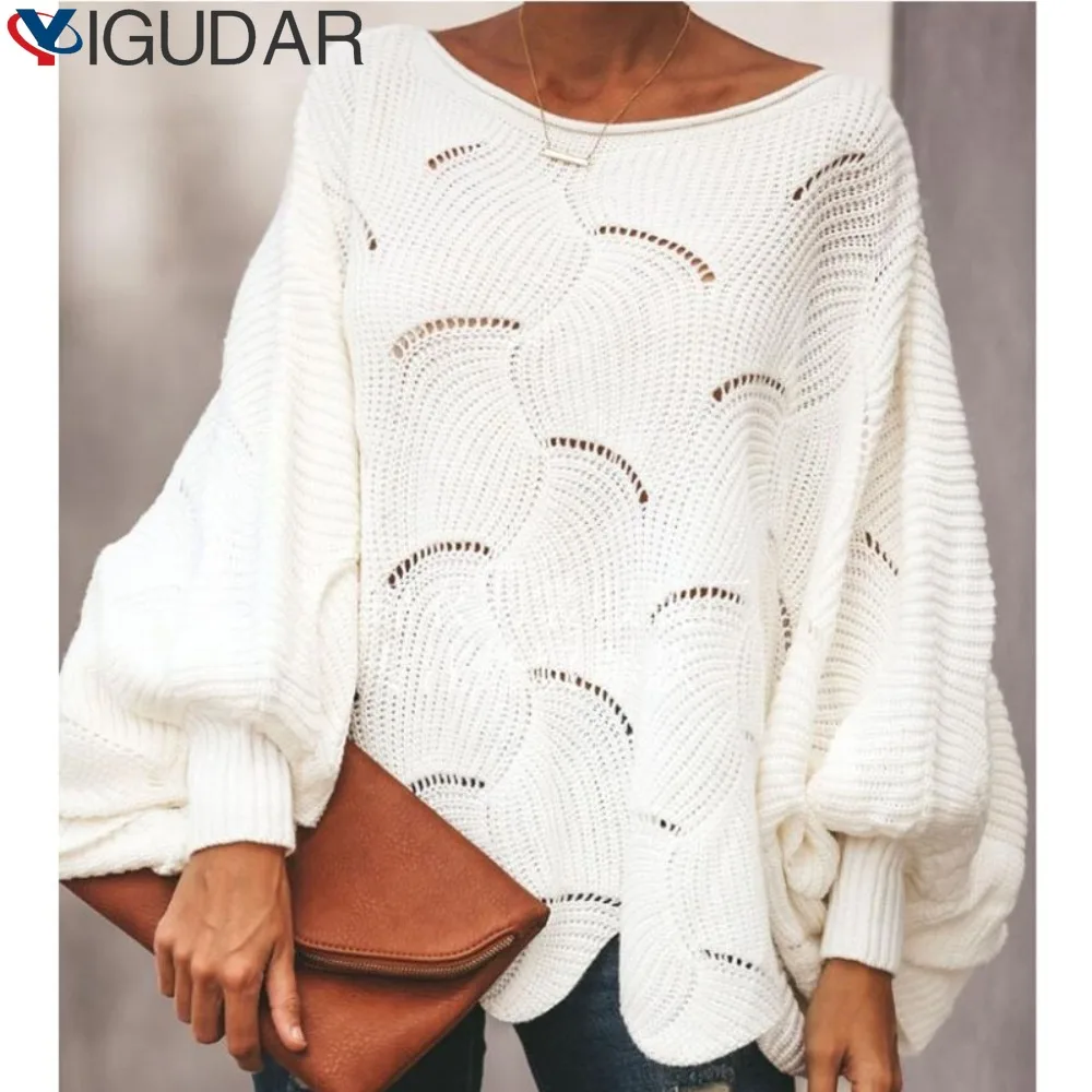 

Женский свитер осень-зима 2023 элегантные свободные вязаные женские пуловеры с вырезами Повседневный женский топ с круглым вырезом и длинным рукавом