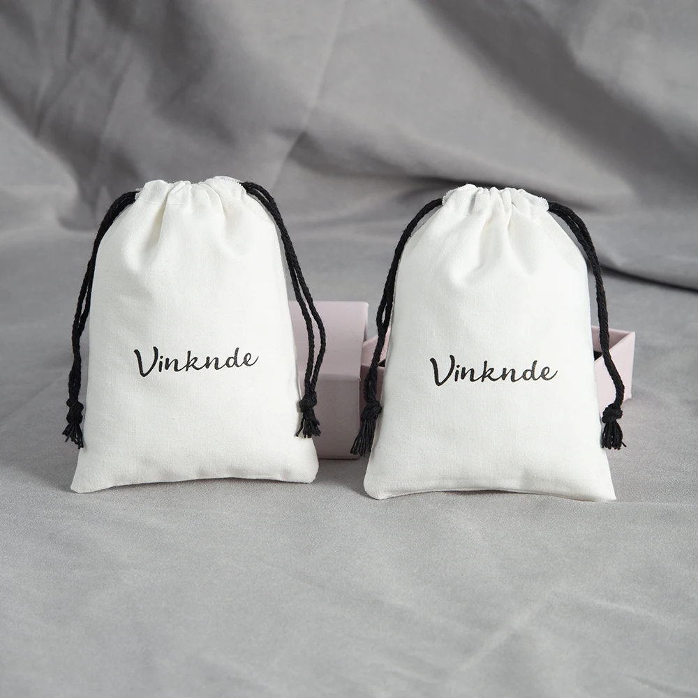 50Pcs Cotton Canvas Bag Custom Logo Drawstring Pouches White Jewelry Rings Storage Small Cloth Laundry Bag Solid Color Durable