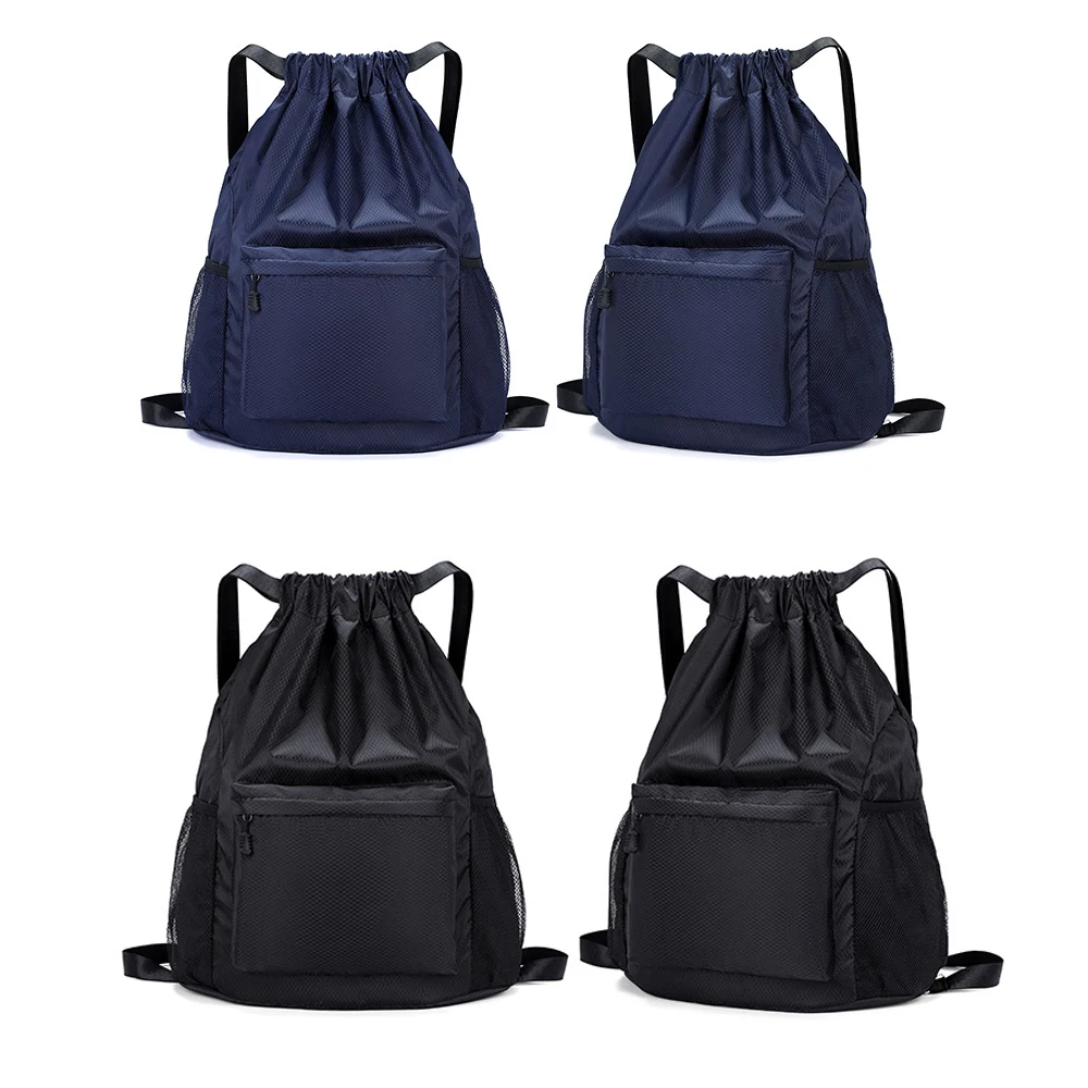 1Pcs Drawstring Backpack Water Resistant String Bag Sports Gym Sack with Side Pocket Zip Pocket for Men Women