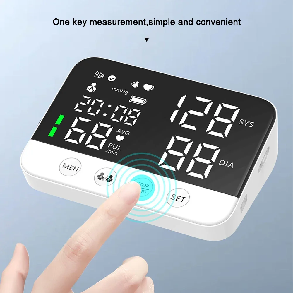 Rechargeable Blood Pressure Monitor LED Upper Arm Automatic BP Sphygmomanometer Heart Rate Meter Tonometer Arrhythmia