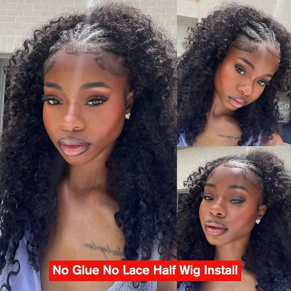 30 Inch Half Wig Human Hair Water Wave Wigs Curly Half Wig 3 In 1 Adjustable Drawstring Seamless Flip Over Invisible Hairline