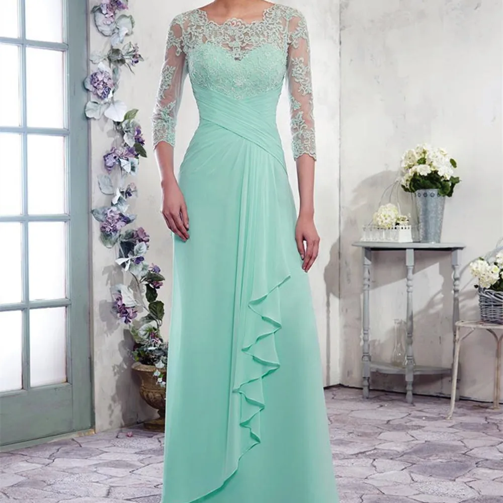 

2023 Elegant Chiffon Mother of the Bride Dresses A-line formal dresses Scoop Zipper with Buttons Back Pleats Evening Gowns