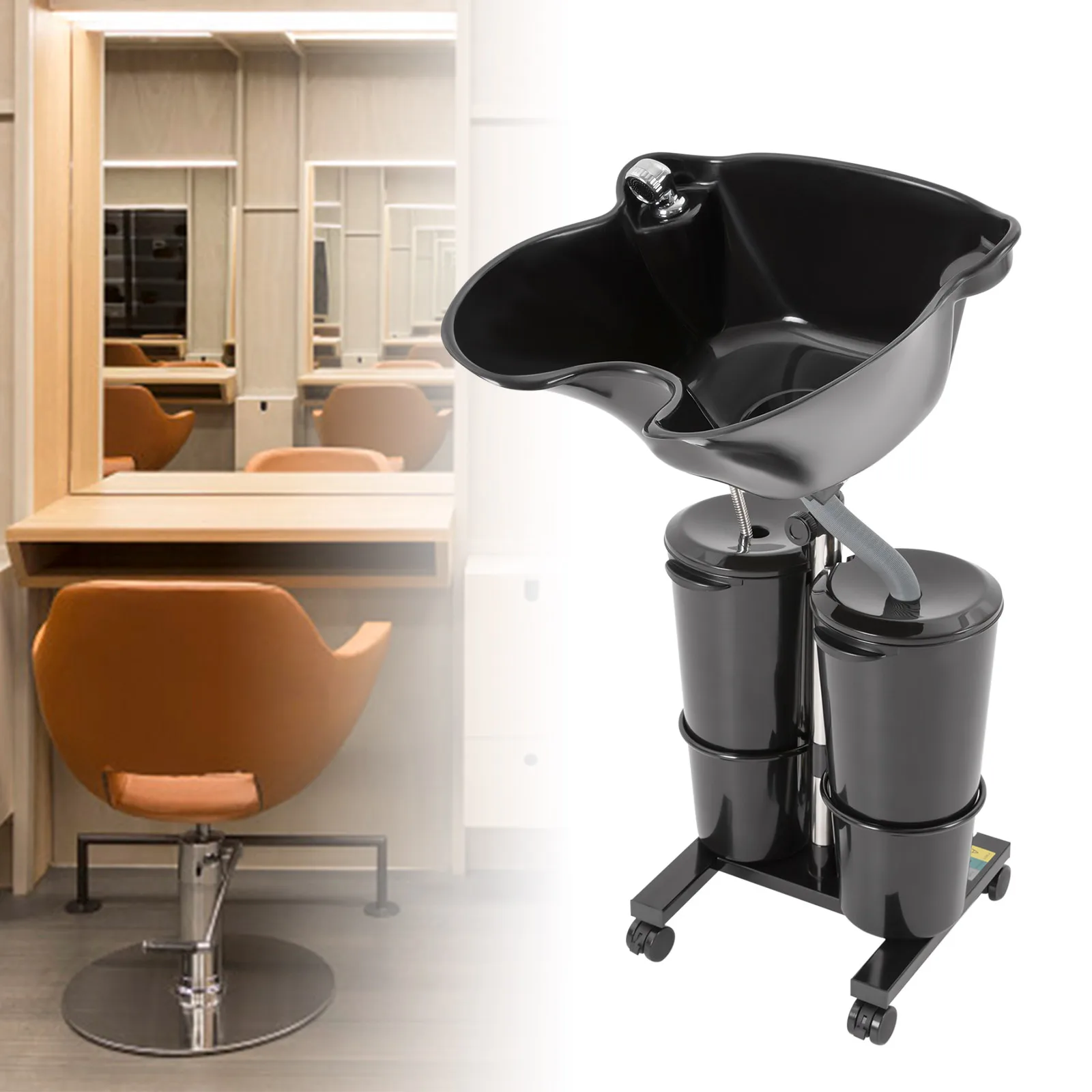 Backwash Shampoo Bowl Basin Portable Hairdress Spa Salon Hair Washing Sink Black 2