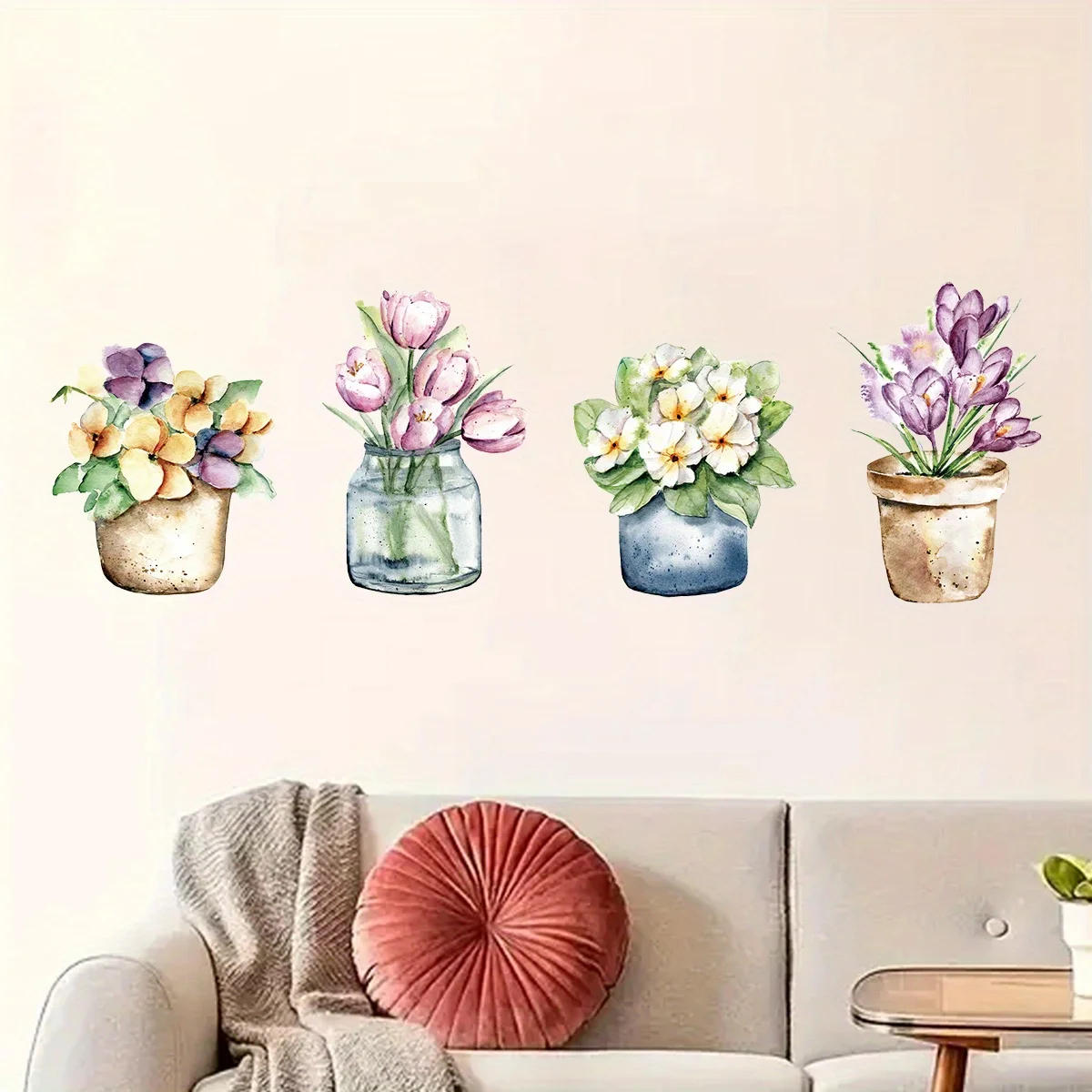 (৪ পিচের সেট) Flower Baskets Wall Stickers DIY Plants