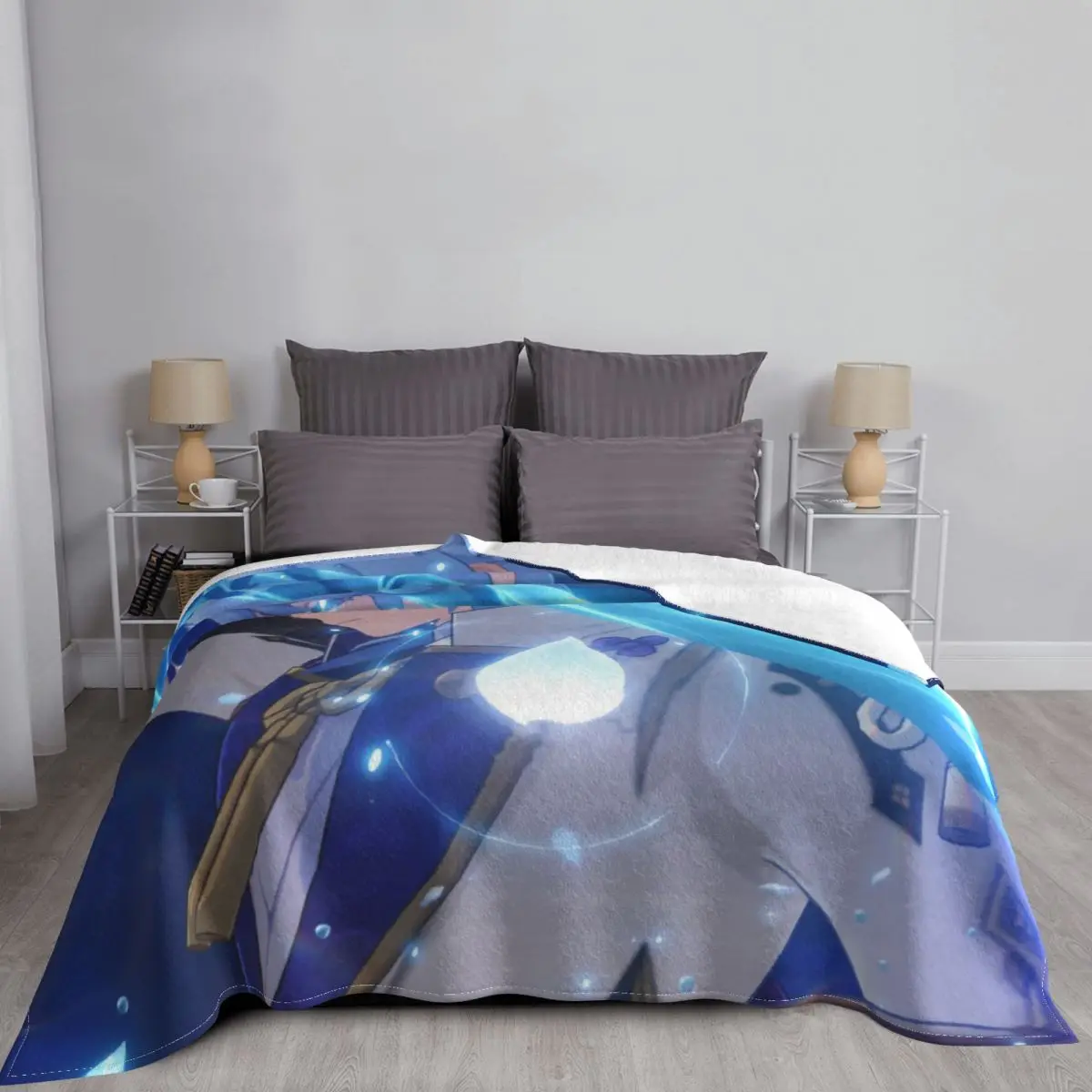 Genshin Impact Kamisato Ayato Flannel Throw Blankets Anime Blanket for Home Travel Lightweight Bed Rug