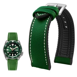 Durable Canvas Nylon Waterproof Watch Strap with Rubber Lining - Men's Watchband Accessories - 21mm (Green white-S pin)