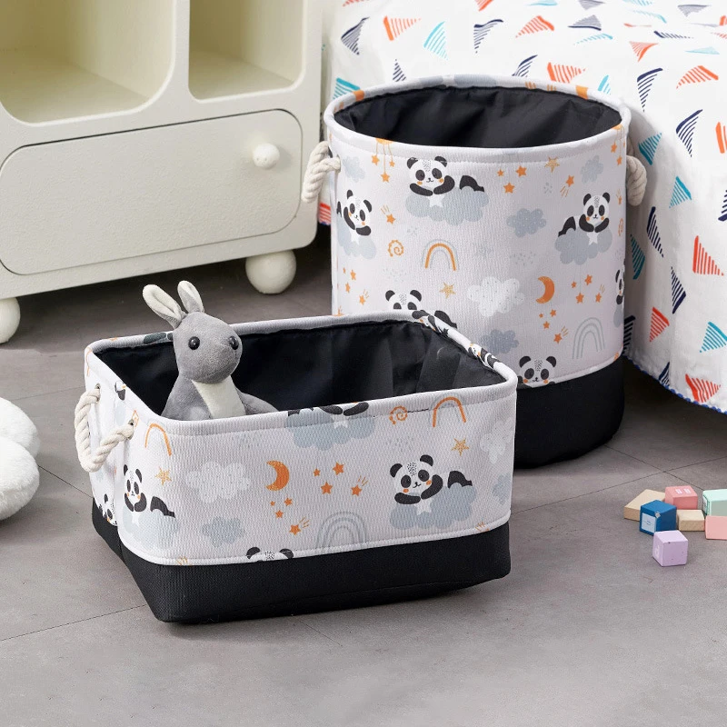 Canvas Folding Storage Basket Cartoon Print Storage Fabric Wardrobe Bedroom Dormitory Closet Toys Laundry Basket Home Storage 4