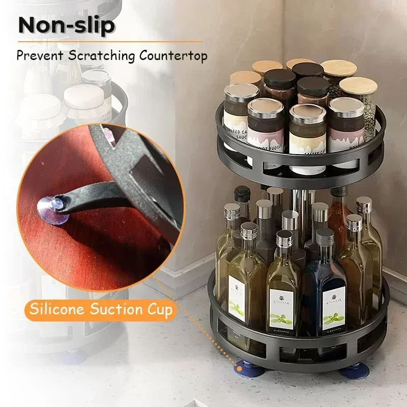 Rotating Spice Jar Glass Organizer Multifunctional Condiment Shelf Kitchen Salt Flavor Container Flavouring Tank Shelf