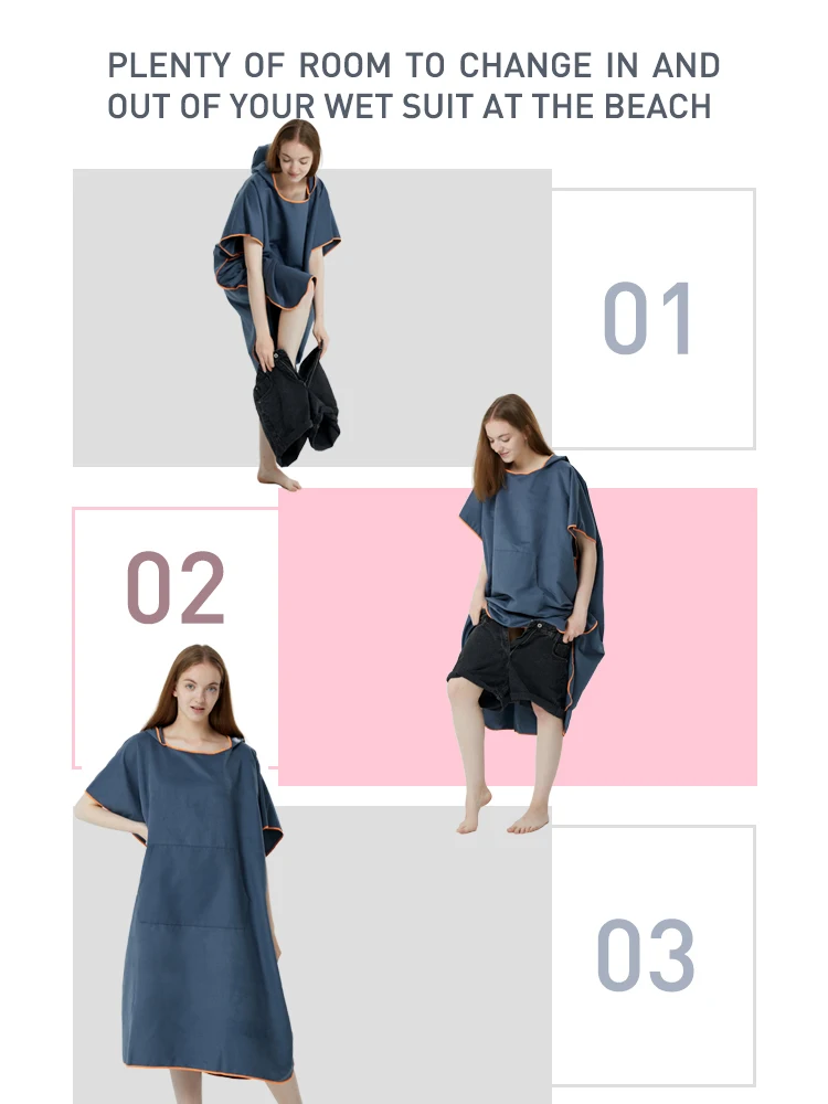 Surf Poncho Towel Poncho Quick-Dry Towel Hoodie Microfiber Beach Robe Changing Poncho Swim Towel Beach Poncho For Adults (A19) 6