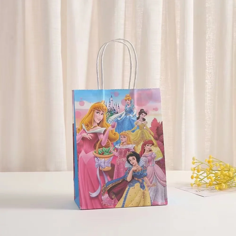 thumbnail image 1 of Bolsas de regalo de papel de princesas de Disney, seis bolsas de fiesta de princesas, decoraciones para fiestas de cumpleaños, baby shower para niños, bolsas de dulces para bodas, suministros, 1 of 4
