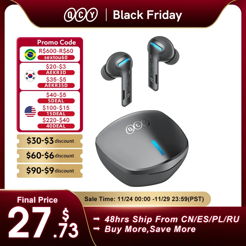 QCY G1 Gaming Earbuds 45ms Low Latency Headphone Stereo Sound Positioning TWS V5.2 Bluetooth Earphone 4 Mic+ENC Wireless Headset