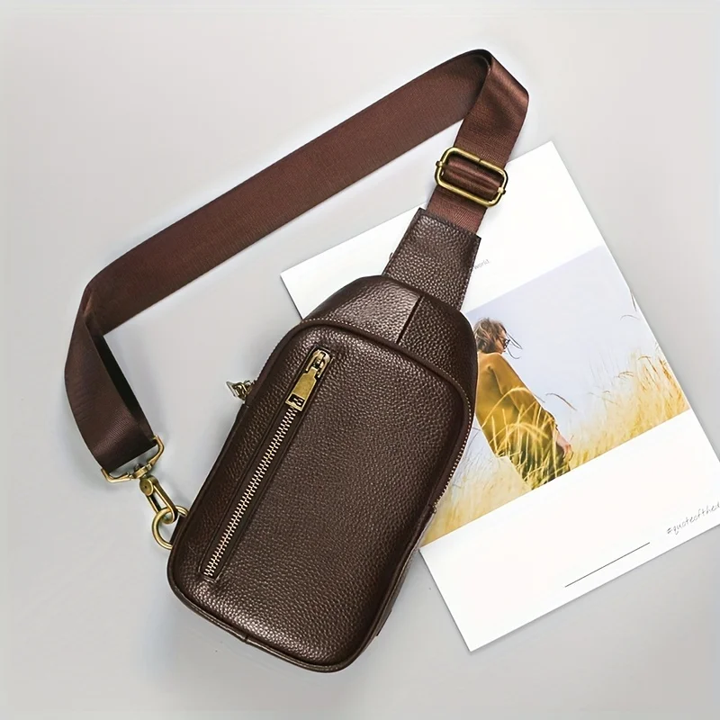 

Genuine Leather Small Sling Bag Backpack For Men Travel Outdoor Hiking Camping Crossbody Shoulder Chest Pack Daypack Coffee