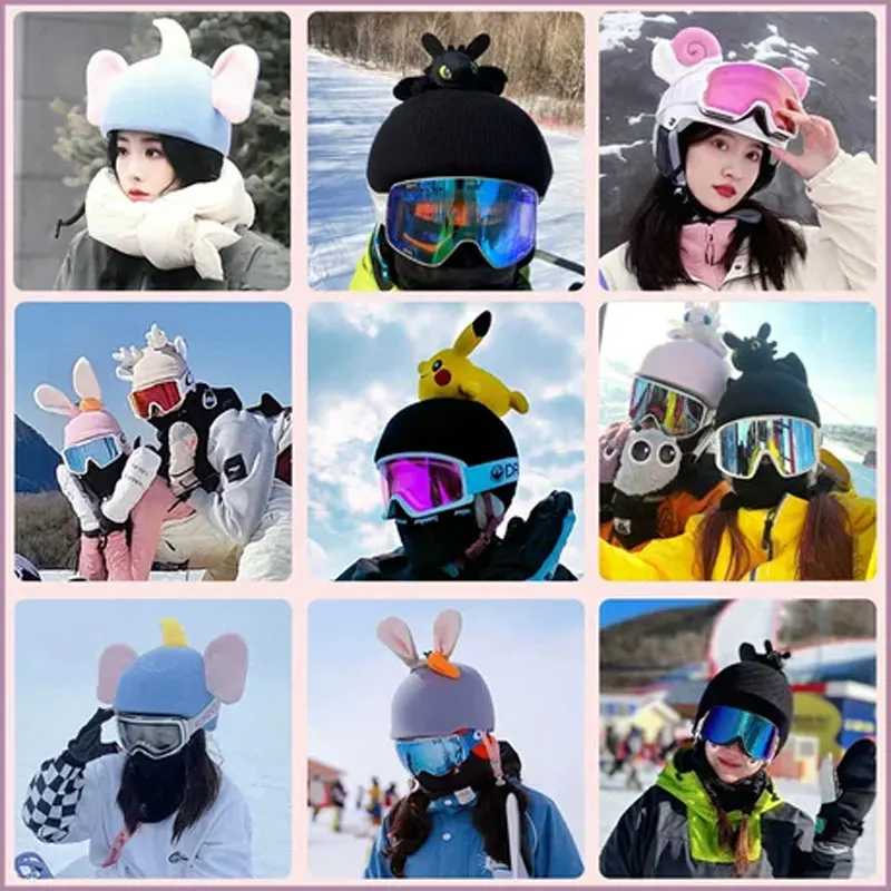Cute Ski Helmet Cover Cap Skiing Helmets Decorations Knit Cover Hat for Bicycle Ski Paraglider Sports for Kids & Adults