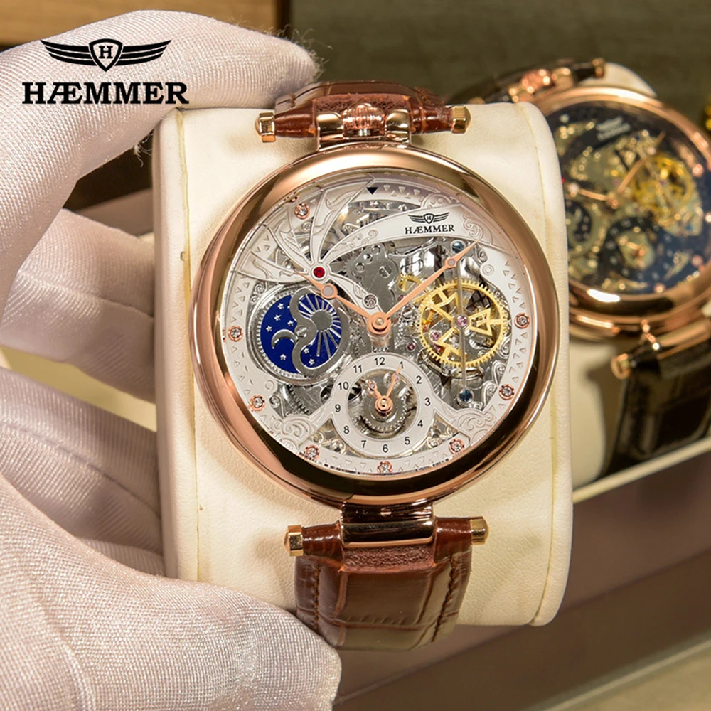 Top Brand Skeleton Watch Automatic Dual Time Zone Mechanical Wristwatches  Men 46mm Golden Stainless Steel Luxury Watches Haemmer - Mechanical  Wristwatches - AliExpress