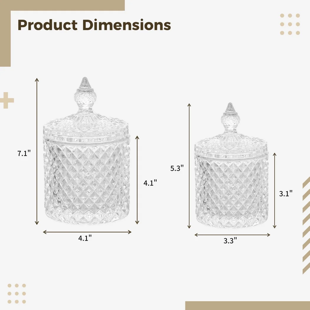 2Pcs Glass Apothecary Jars Set Crystal Vanity Organizers Makeup Storage Containers Decor Canisters For Home Kitchen (20oz+10oz) 4