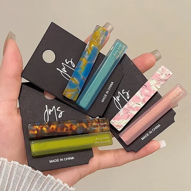 2pcs/set Acetate Hair Clips Font Geometric Hairpins Bang Side Pin Sweet Cute Simple Women Hair Accessories