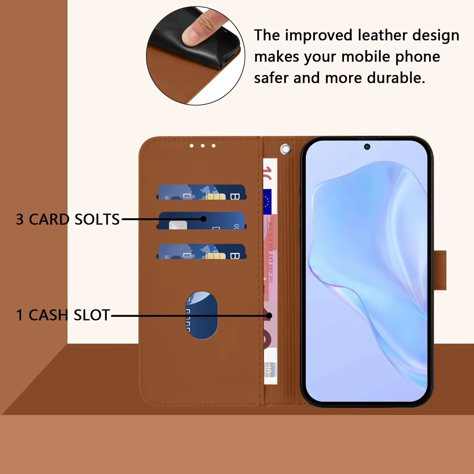 Luxury PU Leather Flip Phone Wallet Cover with Holder