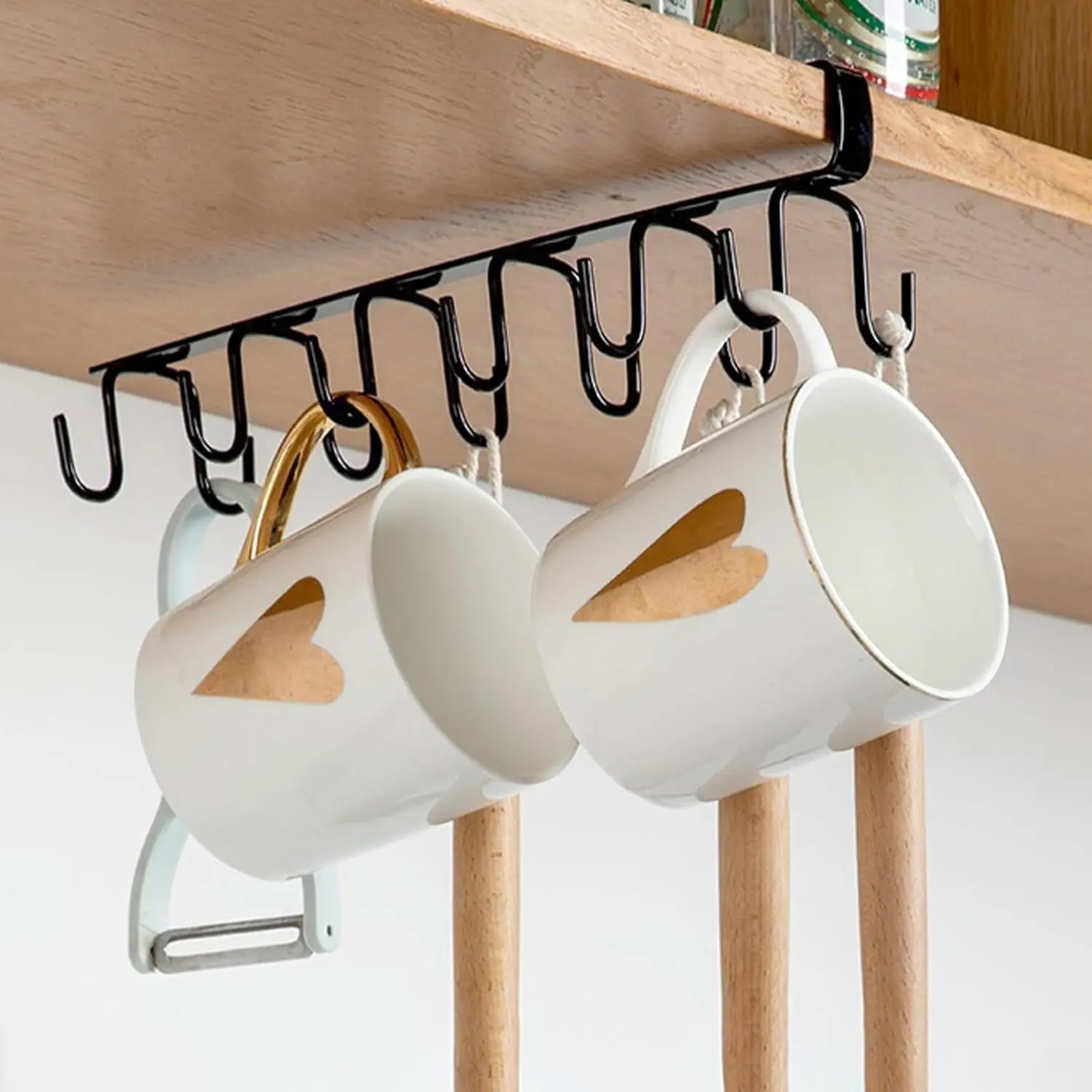 

2 Pcs Mug Holder Under Shelf Multifunctional Hook Under Cupboard Shelf with Hook Hanger Hook Rack Kitchen Utensils Organizer