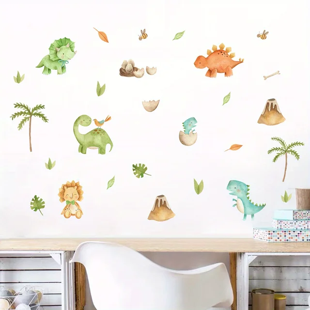 1PC dessin animé mignon dinosaure Lion cocotier dinosaure époque Stickers muraux pour chambre d'enfants salon pépinière décoration stickers muraux 4