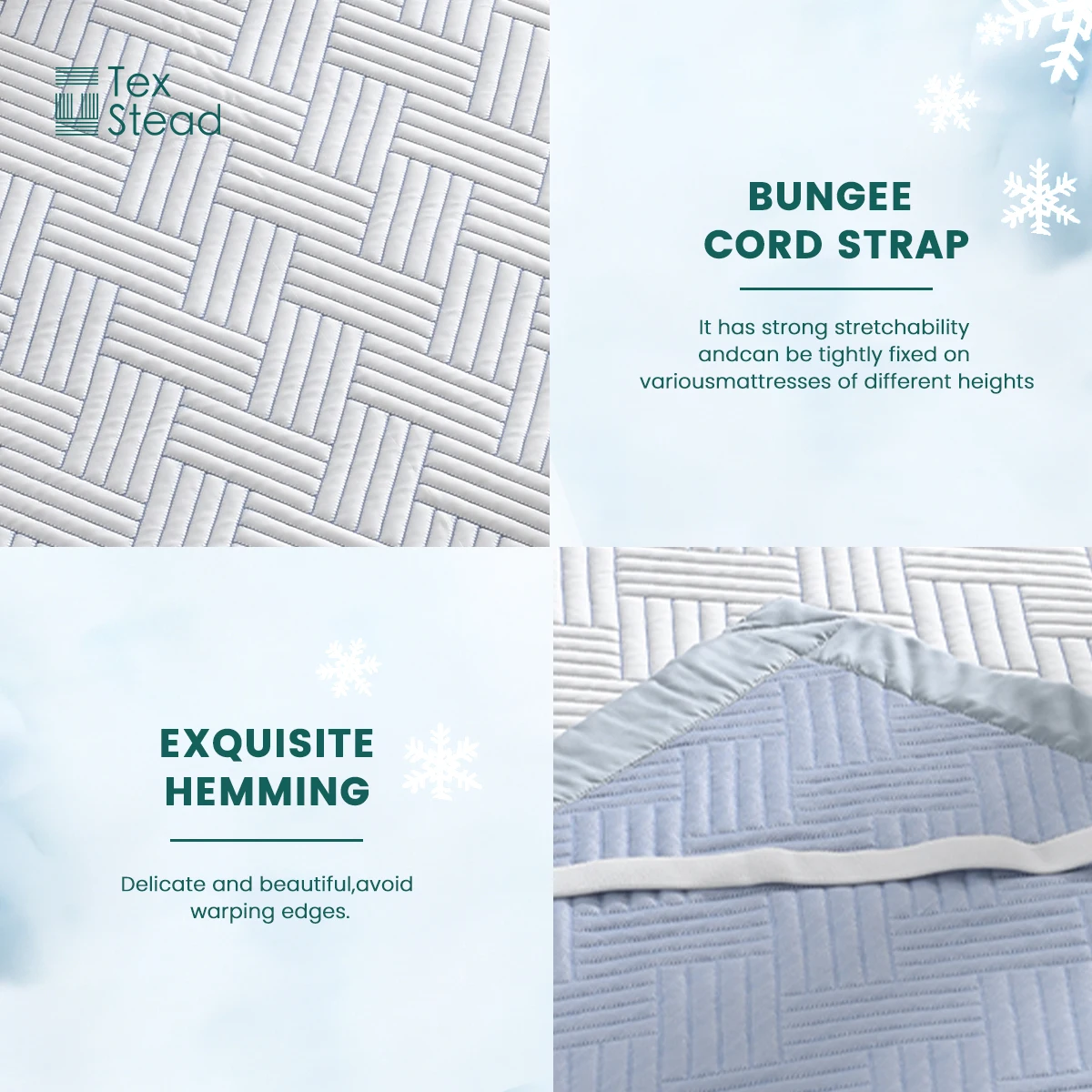 쿨링 에어 레이어 헤링본 쿨링 매트 세트, 통기성 수분 흡수 침대 토퍼 (베개 커버 포함) - 더운 사람들을 위한