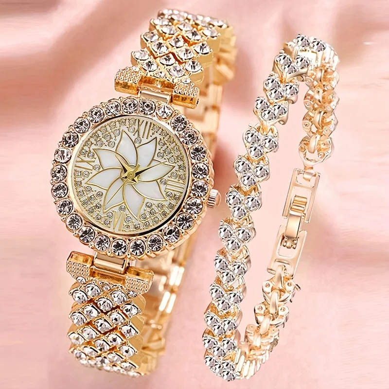 

Spoil Mom/Girlfriend with a Luxurious Rhinestone Decor Watch & Bracelet Set - Perfect Gift Idea!