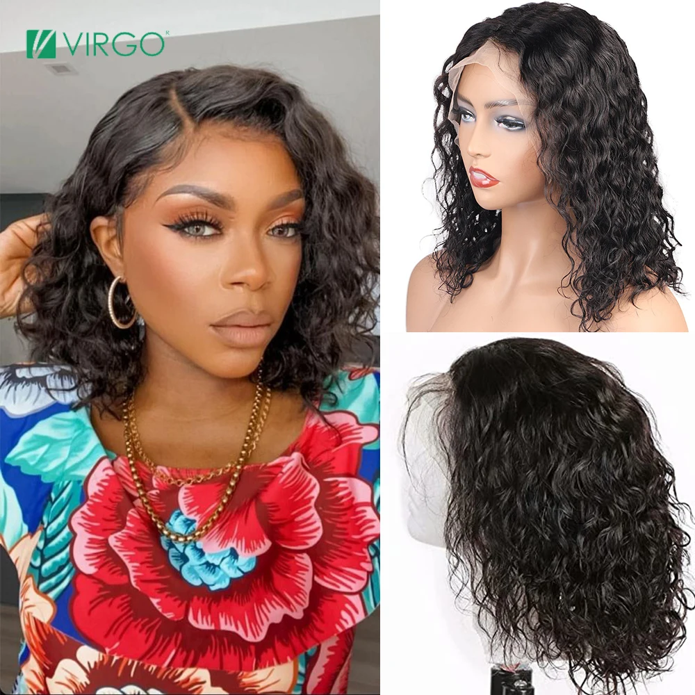 

Virgo Short Bob Human Hair Wigs Water Wave 13X4 Lace Frontal Wig 8-14 Inch Deep Wave Bob Wigs For Women Glueless Preplucked Remy