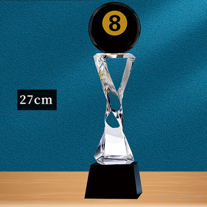 Customized Black Eight Billiards Crystal Trophy School annual Meeting Sports Award Competition Snooker Ball Trophy Souvenir, 1Pc