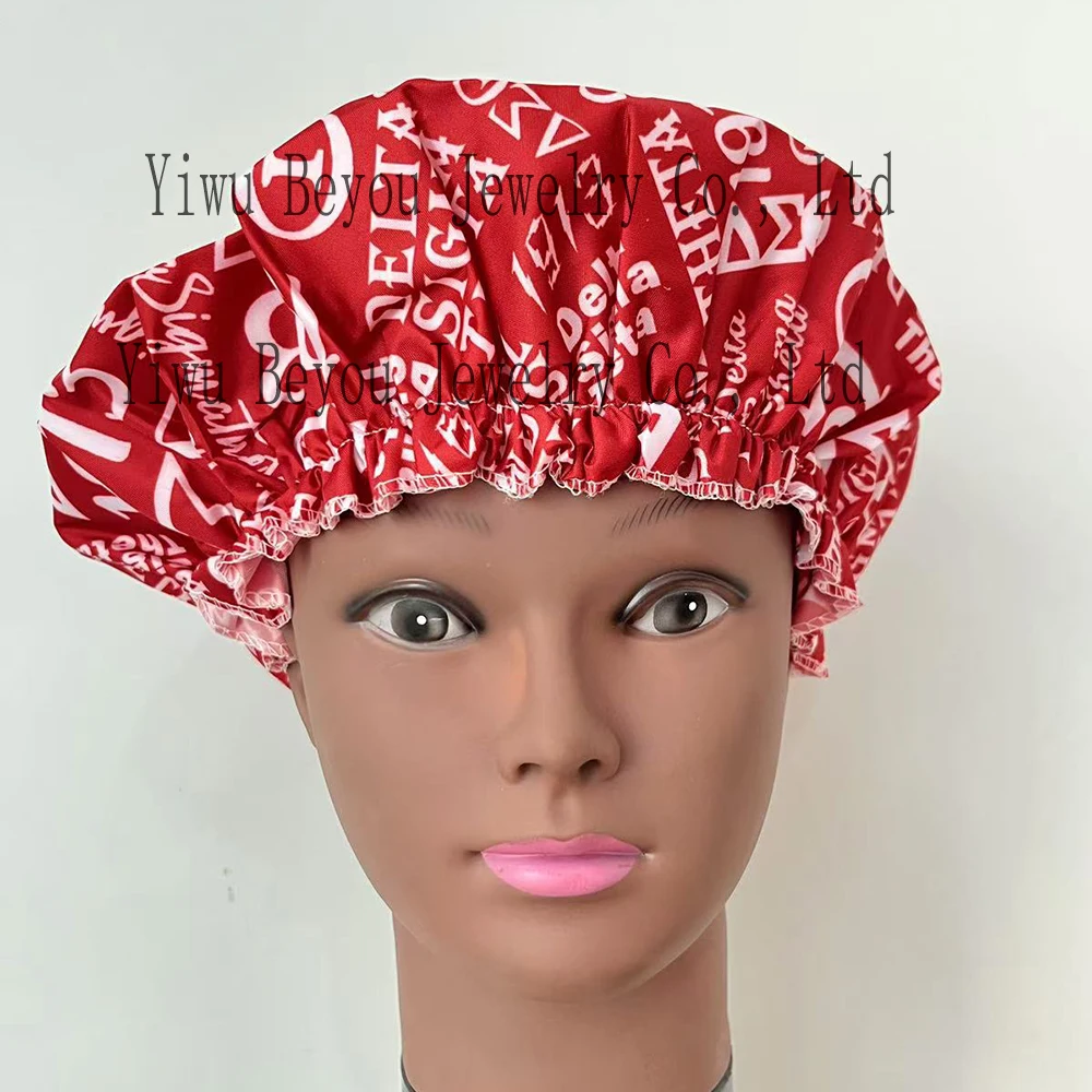 Greek alphabet sisters sorority red and white bath cap night cap 4