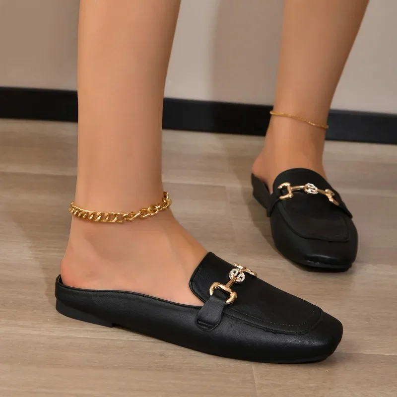 2024 New Women Shoes Ladies Flat Fashion Vintage British Leather Oxford Loafers Size 44 Comfy Casual Shallow Flats Gold logo