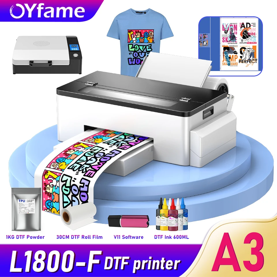 OYfame L1800 impresora dtf A3 직접 필름 인쇄, 청바지 후드 의류 원단 티셔츠 인쇄기 A3