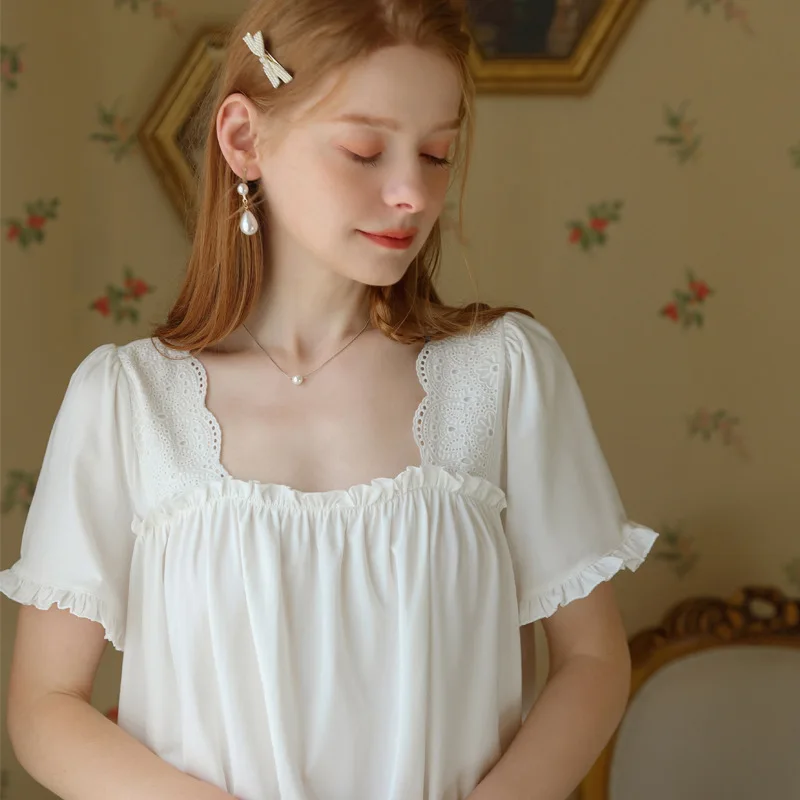 French Princess Sleepwear Cotton Short Sleeve Summer Women's Sweet and Cute Shorts Set Casual Loose Palace Style Two-Piece Set